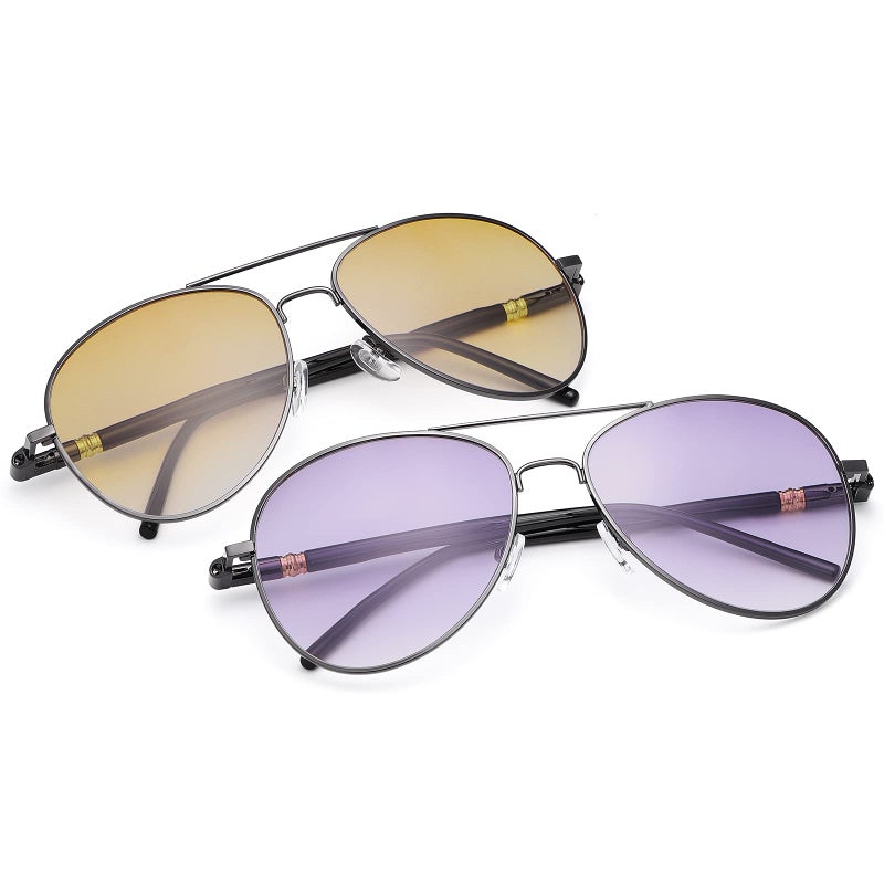 YIMI 2 Pairs Bifocal Vintage Invisible Reading Sunglasses UV400 Protection Spring Hinge Sun Readers Anti Blue Light Glasses for Men Women Sports Driving Safety Eyeglasses Tinted Shades Eyewear 1.5